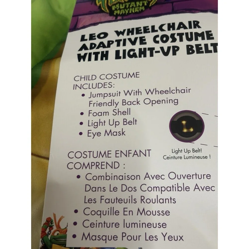 TNMT LEO WHEELCHAIR ADAPTIVE COSTUME WITH LIGHT-VP BELT Large 10-12  NEW